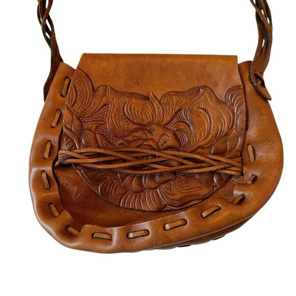 Patricia Nash Cavallina Tooled Leather Retro Saddle Bag Purse Florence Tan - Picture 5 of 16